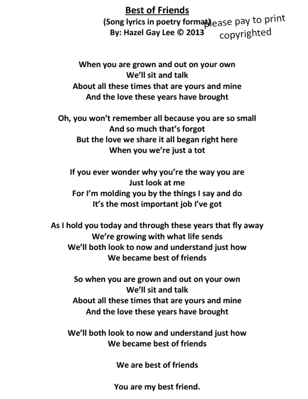 Best Of Friends Poem From Song