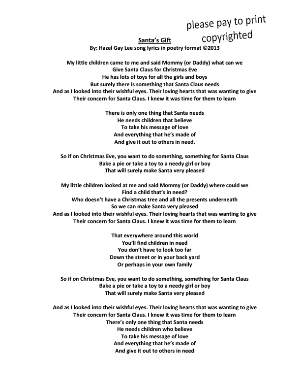 hazelgaylee | Santa’s Gift – Poem Format of Song Lyrics About Children Wanting to Give a Gift to ...