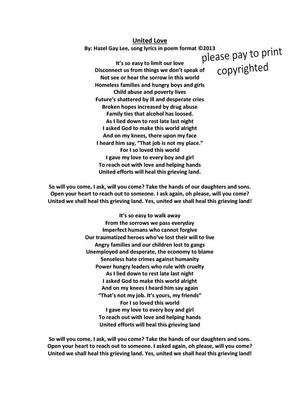 United Love â€“ Poem Format of Song Lyrics â€“ Fund Raising Song of ...